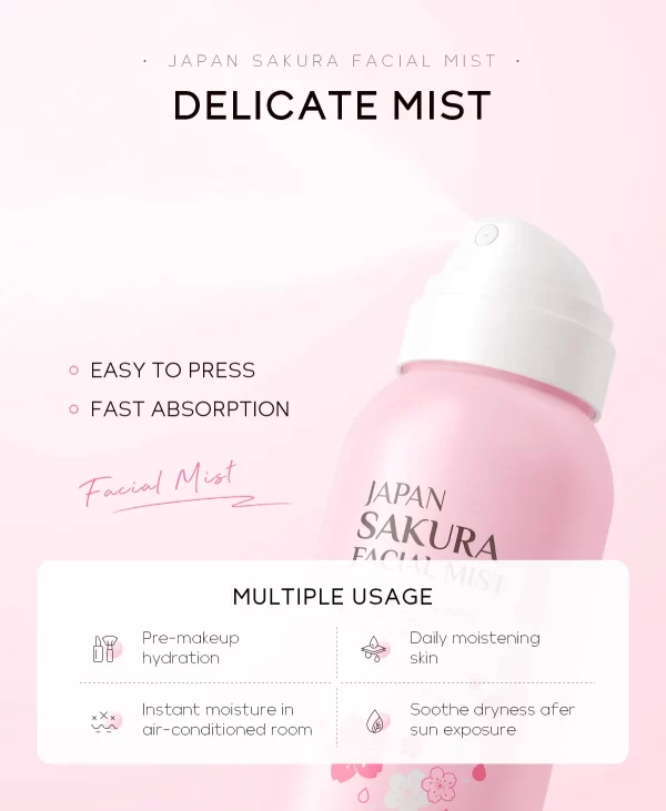 LAIKOU Sakura Facial Mist Brightening Spray Moisturizing Face Serum Brightening Toner Shrink Pores Oil Controlg Skincare 100ml - Image 4