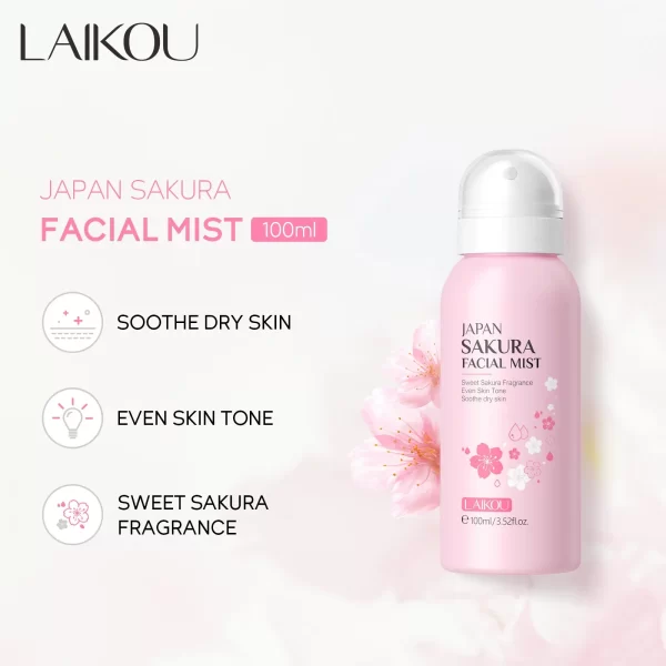 LAIKOU Sakura Facial Mist Brightening Spray Moisturizing Face Serum Brightening Toner Shrink Pores Oil Controlg Skincare 100ml - Image 3